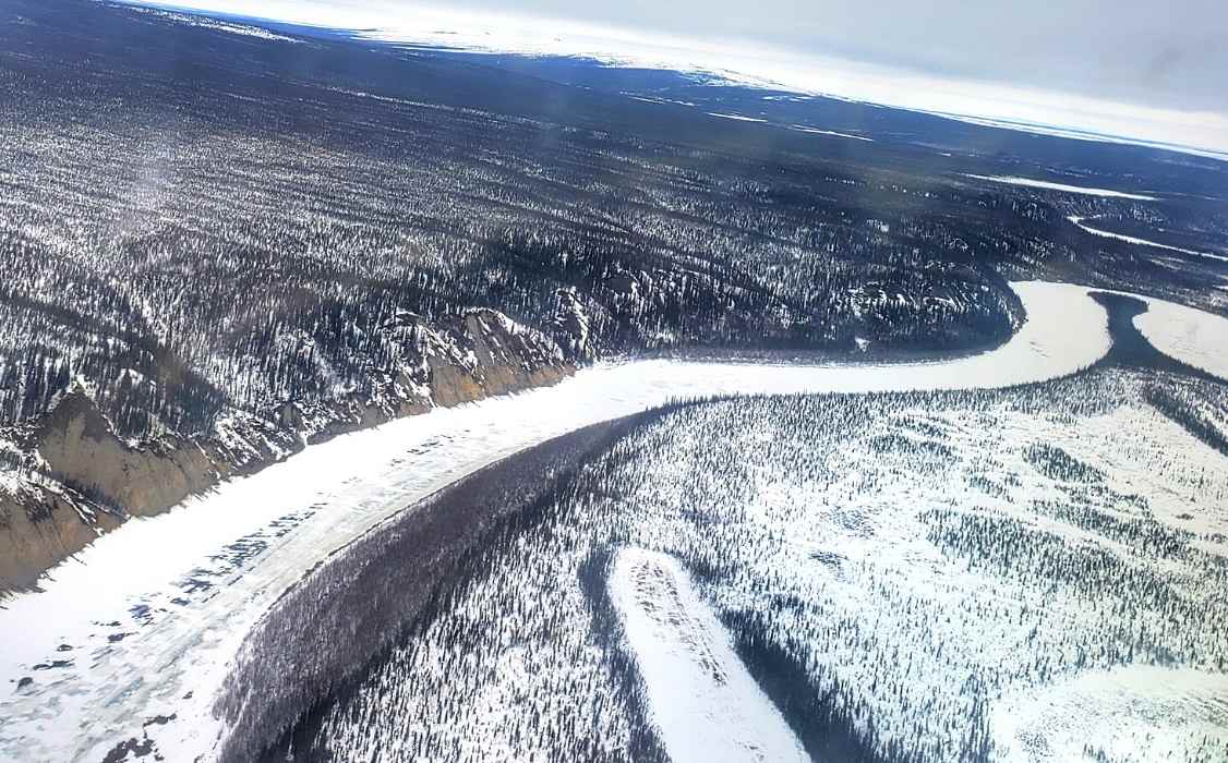 Frozen river in Old Crow, Yukon