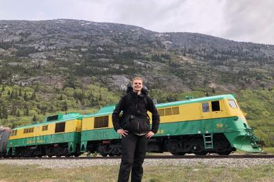 Research student Leif Rupke in front of train